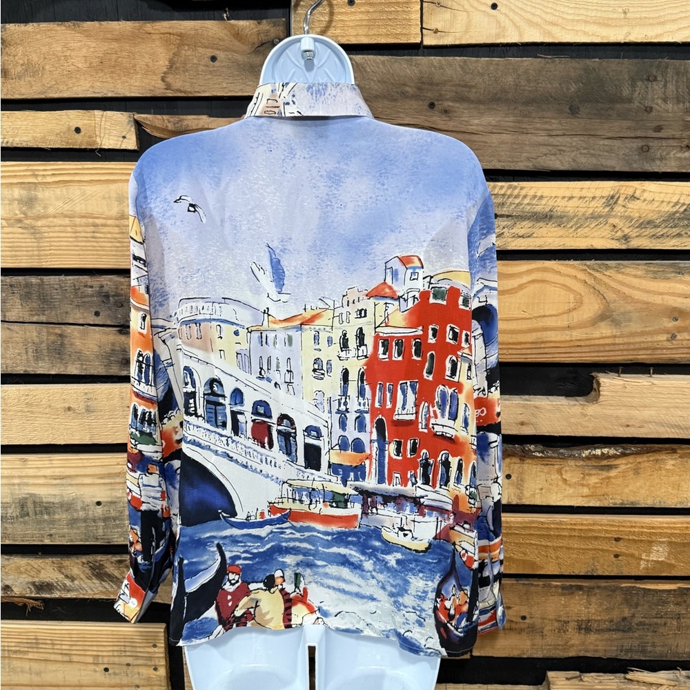 Vintage Michael Leu wearable art silk blouse
Venice Italy impressionist print L - Picture 5 of 8